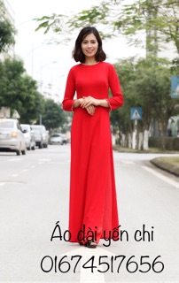 Áo dài đỏ tà A chất tơ ý ko nhăn ( cả bộ)