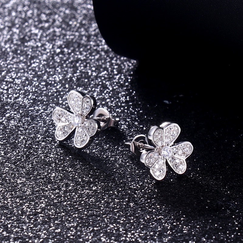 Khuyên tai bạc ý 925 pha lê Swarovski khuyên tai bông hoa ba cánh CECY K215
