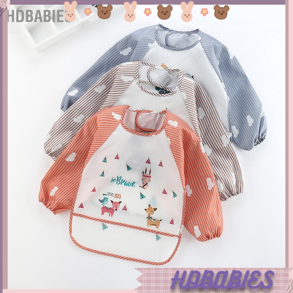 HDbabies Yếm Ăn Cho Bé Chống Nước Trẻ Em Nghệ Thuật Smock Tập Đi Tạp Dề Dài Tay Trai Gái Tranh