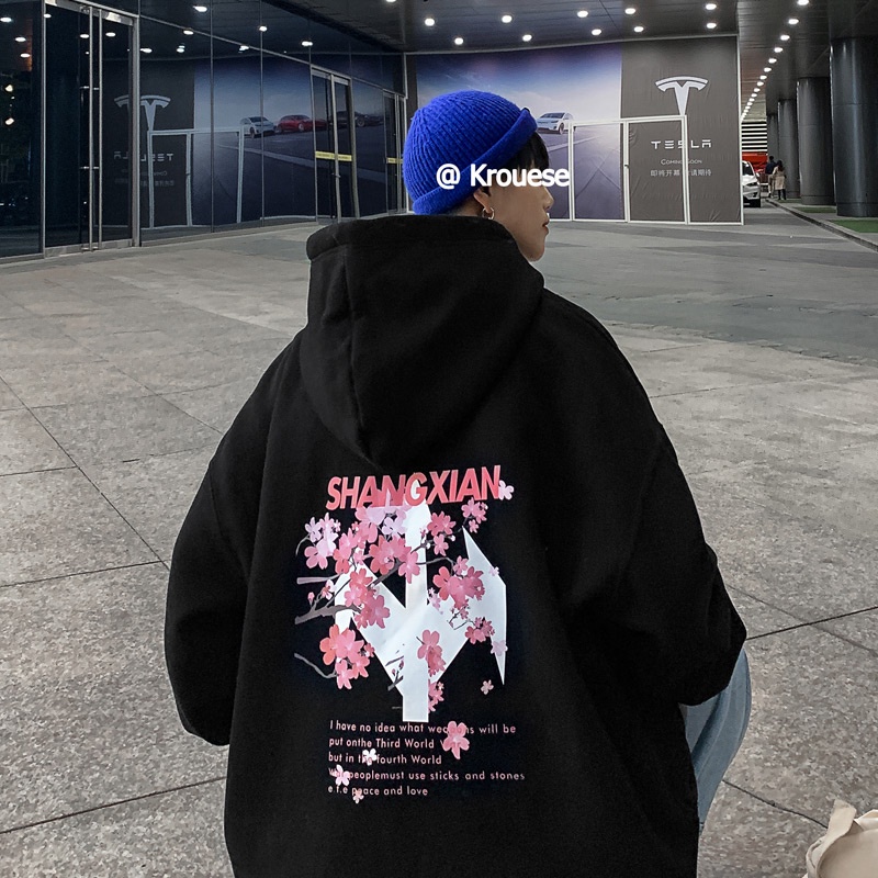 Áo hoodie tay dài dáng rộng in họa tiết thời trang mùa thu cho nam