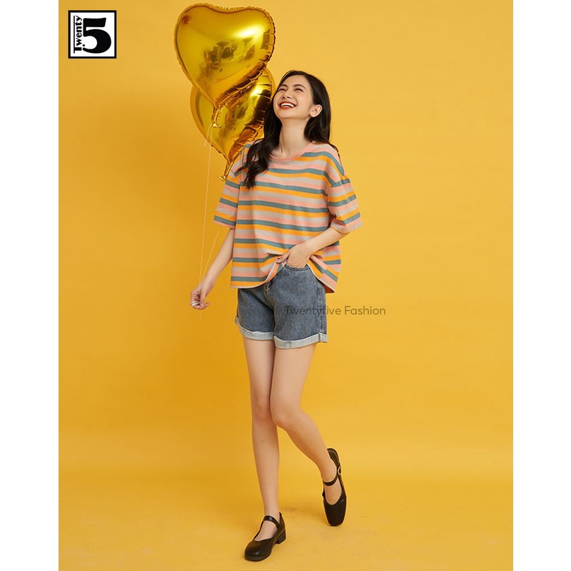 Quần short jeans nữ lật gấu cạp cao Twentyfive 3190