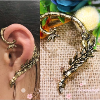 Bông Tai Earcuff Xỏ Móc Vành Màu Đồng Hình Gấu Cây Tre Phụ Kiện Thời Trang Phong Cách Retro Cổ Điển Vintage