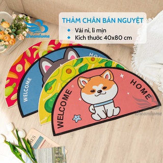 Thảm lau chân bán nguyệt 40x80 cm, thảm chùi chân 3d cao cấp nhiều màu mặt sau chống trượt