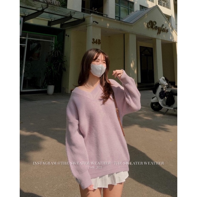 (Ảnh thật) Áo len cổ V hạt gạo màu trơn bo gấu the.sweaterweather TSW | BigBuy360 - bigbuy360.vn