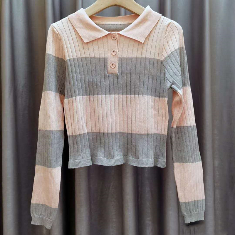 Áo Thun Polo Nữ Tay Dài Kẻ Sọc Ngang Thời Trang