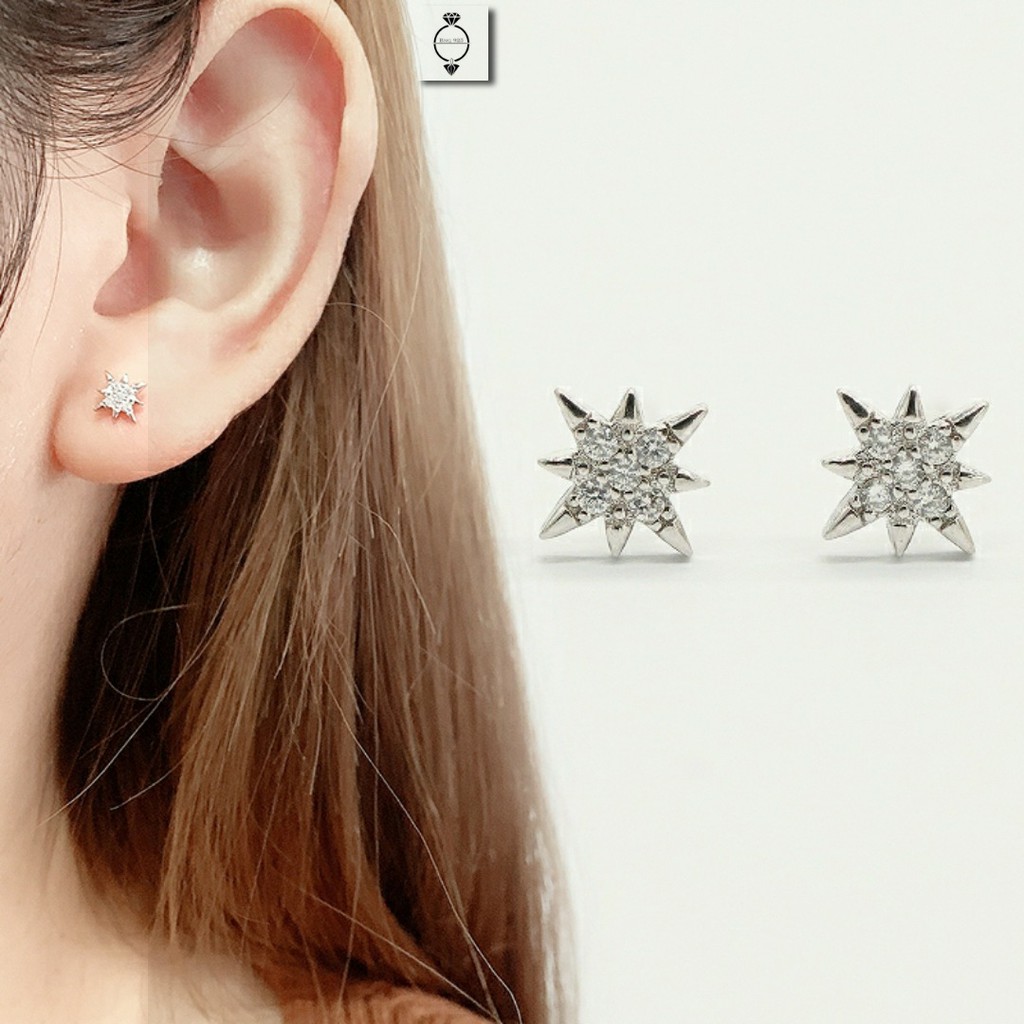 Bông tai bạc ý 925 kim cương nhân tạo nữ ngôi sao