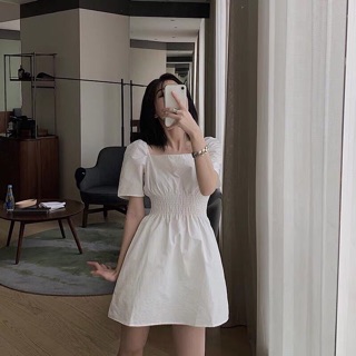 ĐẦM NHÚNG EO CỔ VUÔNG_ĐẦM KIỂU NHÚNG EO