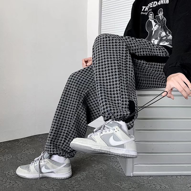 Quần dài caro ống rộng thời trang vintage cho nam nữ