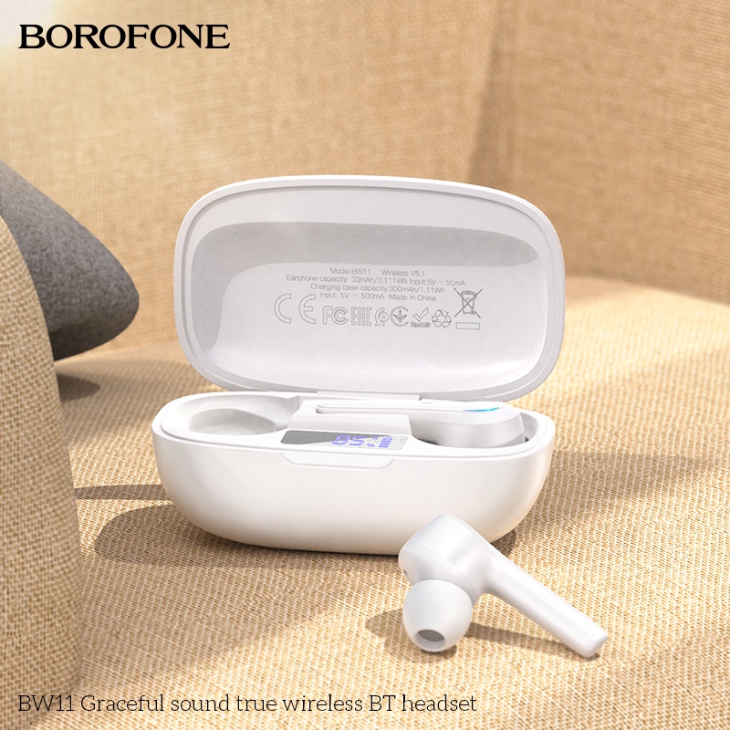 Tai nghe không dây bluetooth TWS Borofone BW11 nghe nhạc liên tục 4h, cảm ứng chạm, hỗ trợ đàm thoại