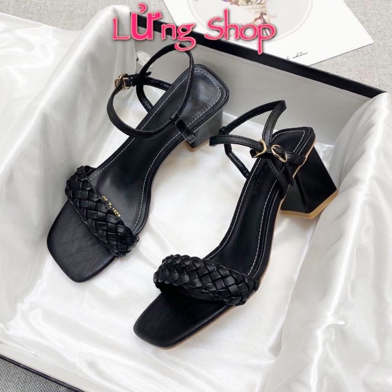 Dép sandal nữ cao gót đế vuông quai đan chất da mềm Lửng Shop đế cao 5 phân