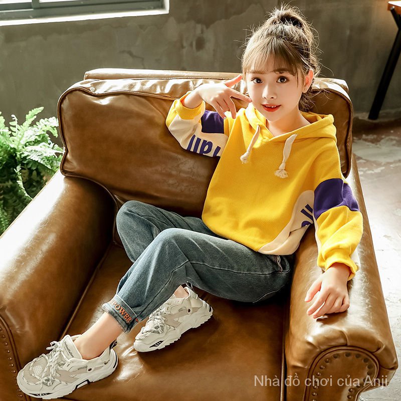 Red Autumn Girl New Style Korean Fashion Casual Sports Kids Rainbow Tide Sweaters