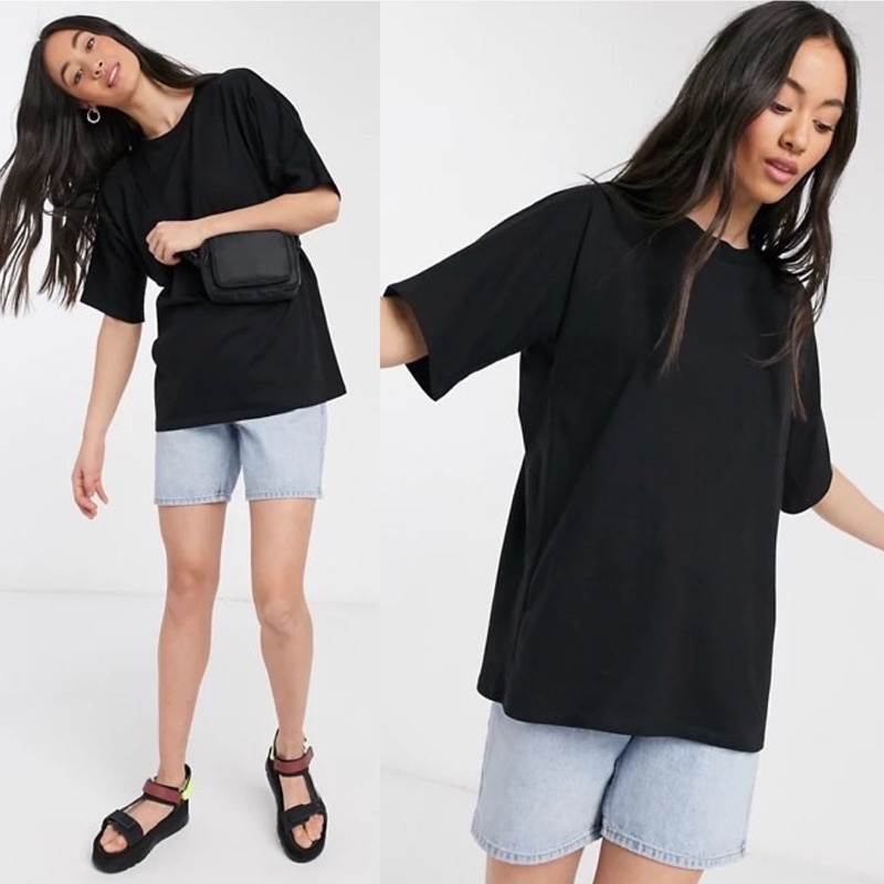 Áo thun bigsize ASOS cổ tròn áo thun trắng đen