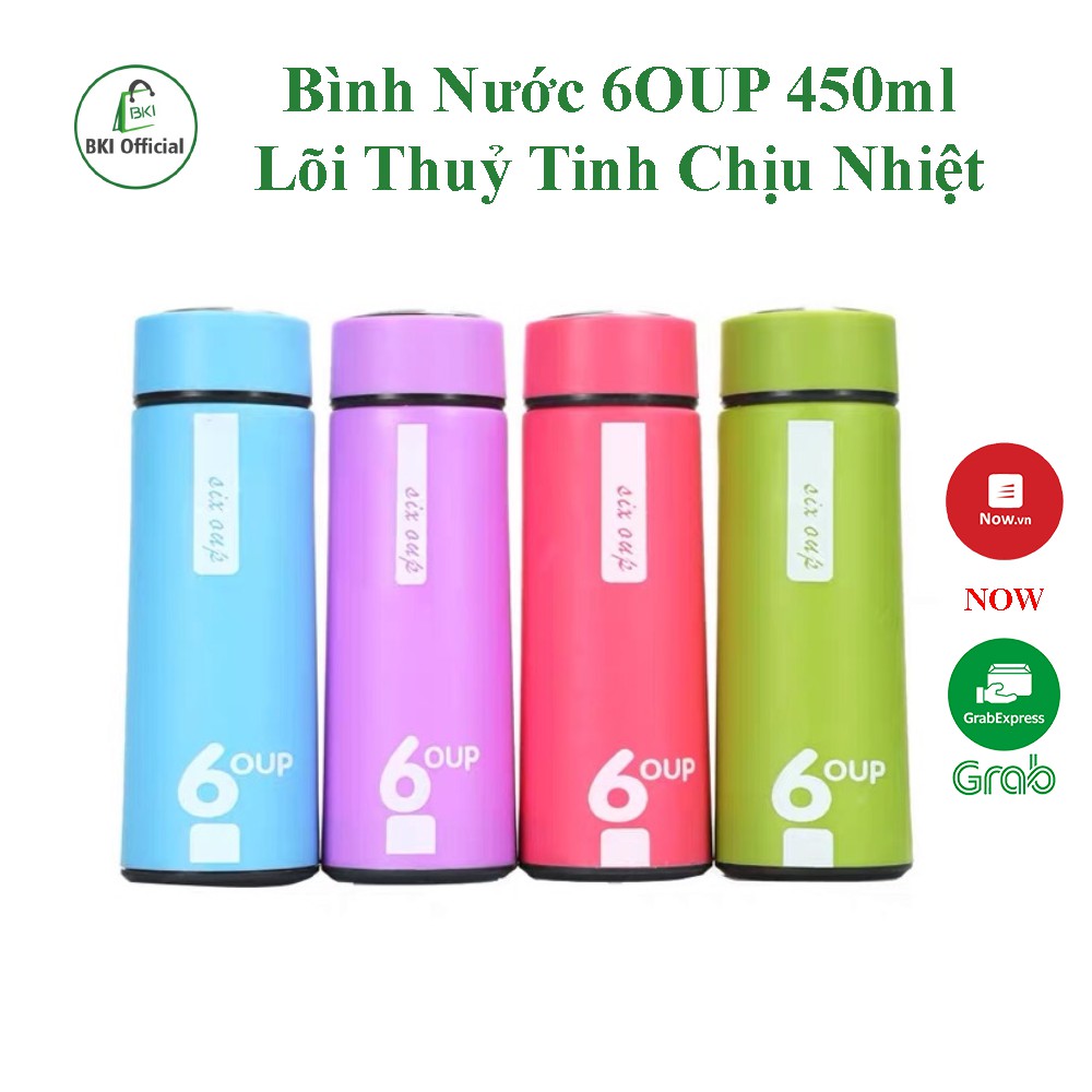 Bình Nước 6OUP 450ml Lõi Thuỷ Tinh Chịu Nhiệt Bọc Nhựa Cách Nhiệt Dễ Mang Và Vệ Sinh - BINH6OUP