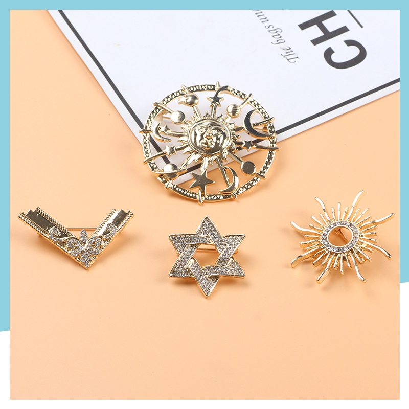 Trâm Cài Áo Kim Loại Mạ Vàng Họa Tiết Hình Học Sang Trọng Thời Trang Cho Nữ