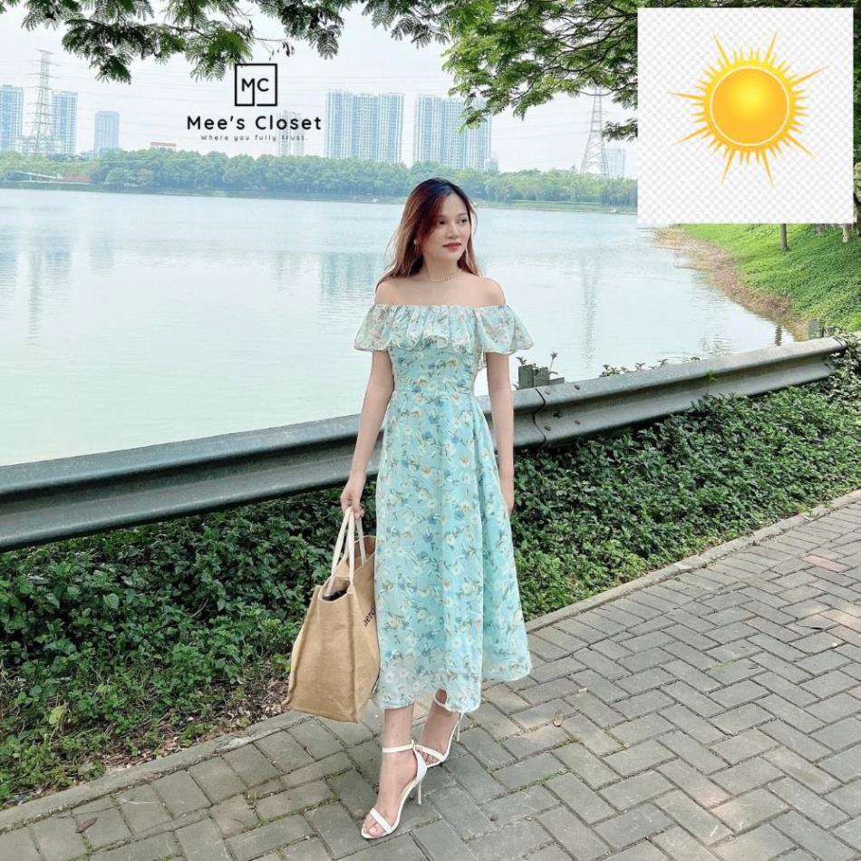 🕵️ Váy Hoa Voan Trễ Vai Maxi, Váy Đi Biển, Đi Chơi, Dự Tiệc, Thời Trang Thiết kế Thương Hiệu Mee's cloet 🕵️🕵️