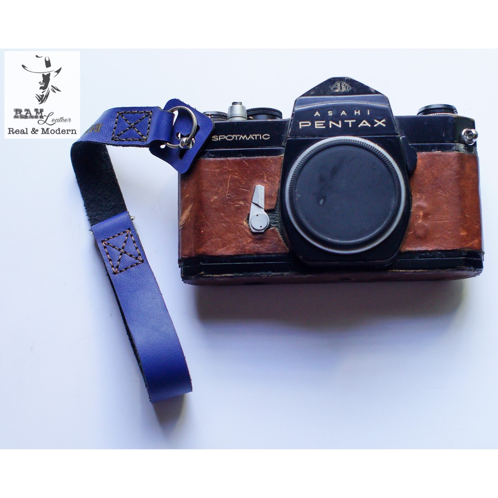 Dây máy ảnh vintage RAM Leather da bò thật handstrap màu xanh dương