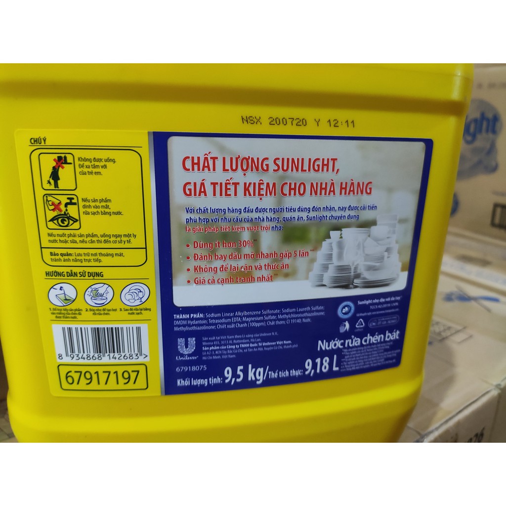 Nước rửa chén Sunlight Chanh Can chuyên dụng 9.5KG