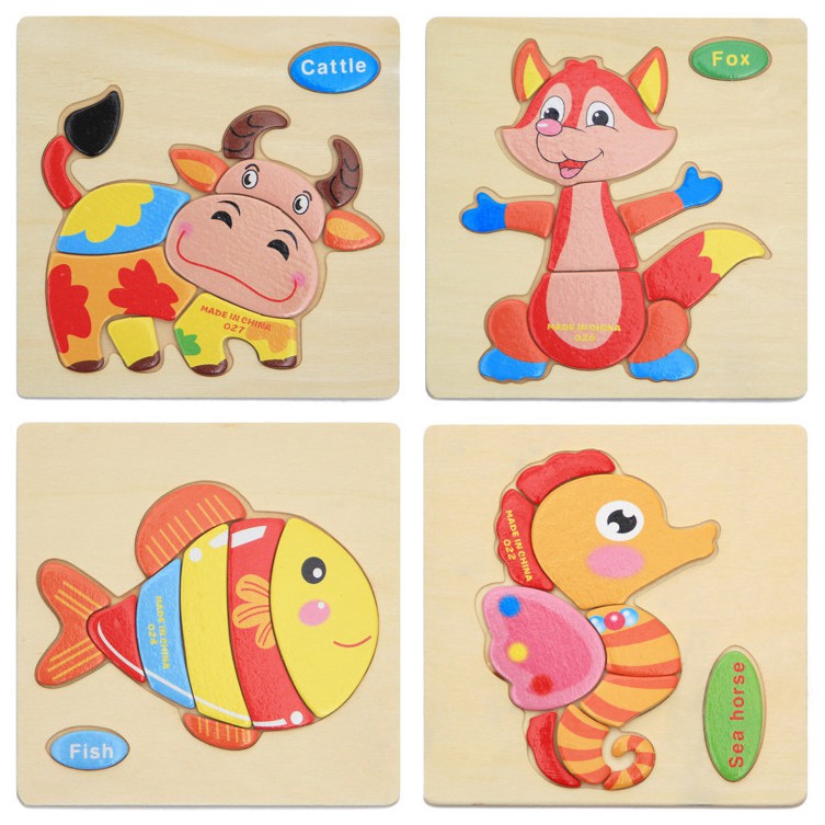 Bộ Đồ Chơi Lắp Ráp 3D Bằng Gỗ Hình Động Vật Hoạt Hình Cho Bé 1-3 - 6 Tuổi