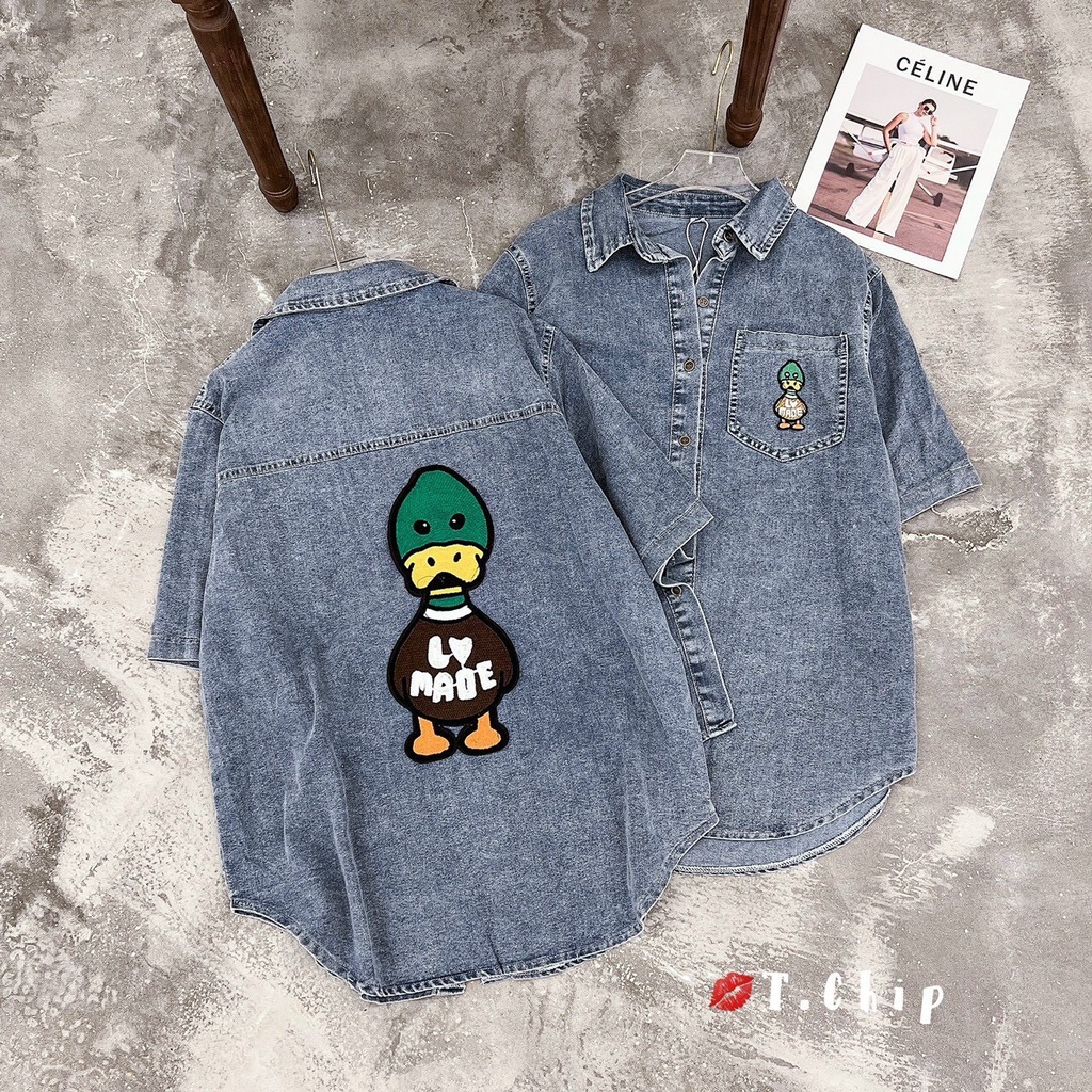 Áo sơ mi jean bò hình vịt áo bò ngắn tay dáng rộng -Minxy shop | BigBuy360 - bigbuy360.vn