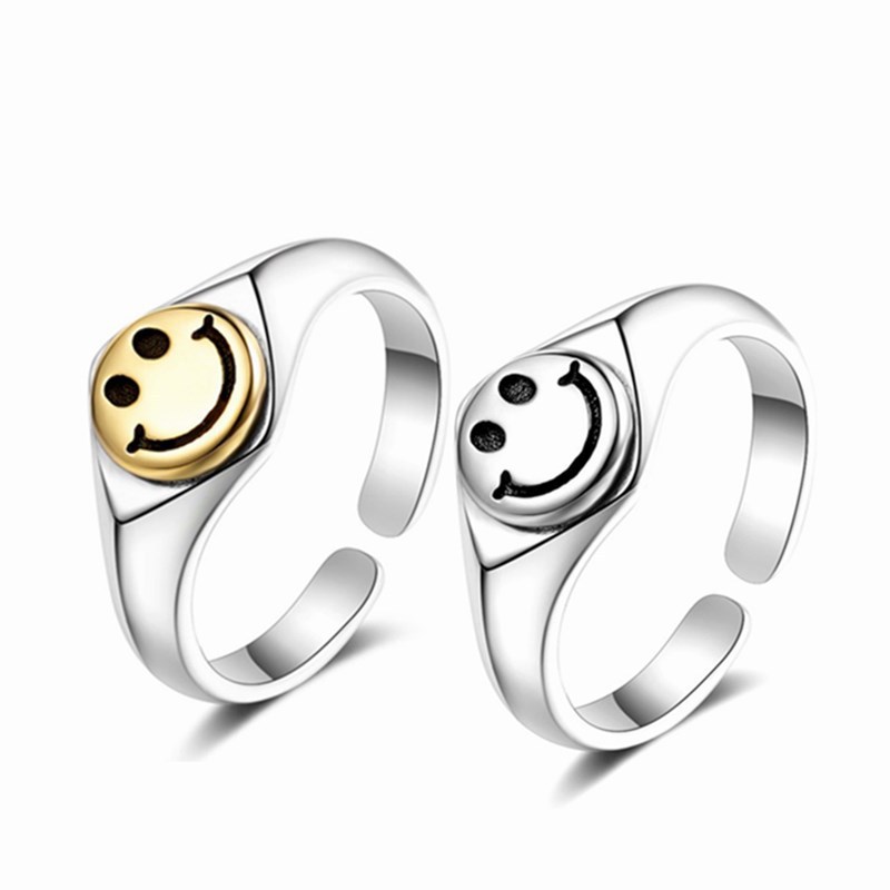 smile face ring fashion korean ring golden silvery ring adjustable Female accessories Unisex