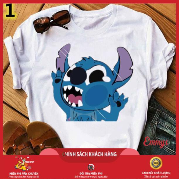 Áo Thun Nữ Cổ Tròn, In Hình Lilo Stitch Dễ Thương Thời Trang Emmys