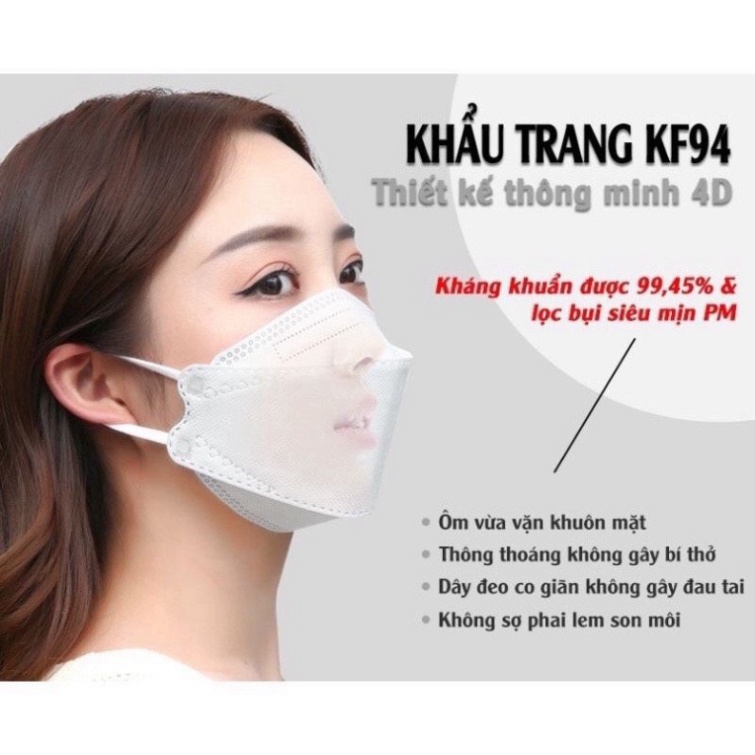 KHẨU TRANG CÁ KHÁNG KHUẨN 4D KF94 ÔM SÁT MẶT LỌC BỤI BẨN KABA
