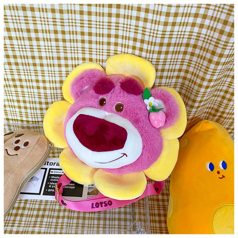 Dễ Thương Gấu Nhồi Bông Màu Hồng Xinh Xắn Làm Quà Tặng Valentine Toy Story3 Lotso Bear Sunflower Fuzzy Plush Handbag Shoulder Bag Cartoon gift