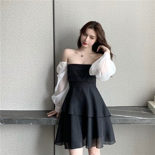 ĐẦM NGẮN DỰ TIỆC DÁNG ÔM TRỄ VAI TAY LƯỚI QUYẾN RŨ ULZZANG MỚI