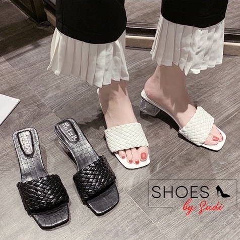 Guốc cao gót 5 phân SUDI - YV_M6_BAF199 quai tết đế vuông trong suốt sang chảnh SUDI - YV_M6_BAF199