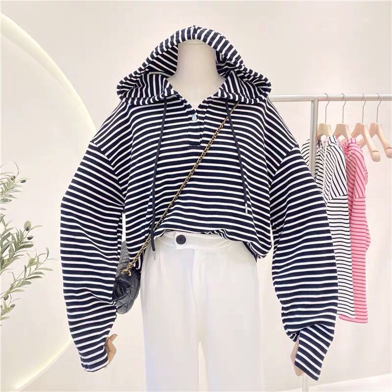 Áo Khoác Hoodie Dáng Rộng Họa Tiết Kẻ Sọc Phong Cách Preppy Thời Trang Xuân Thu Năm Mới Cho Nữ