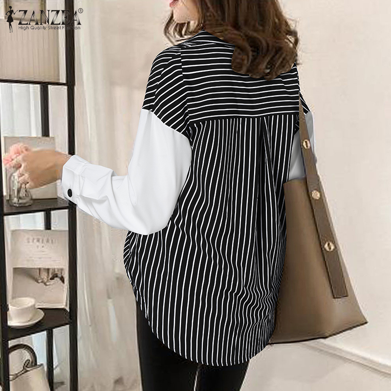Áo Sơ Mi ZANZEA Dài Tay Có Họa Tiết Sọc Thiết Kế Giản Dị Cho Nữ