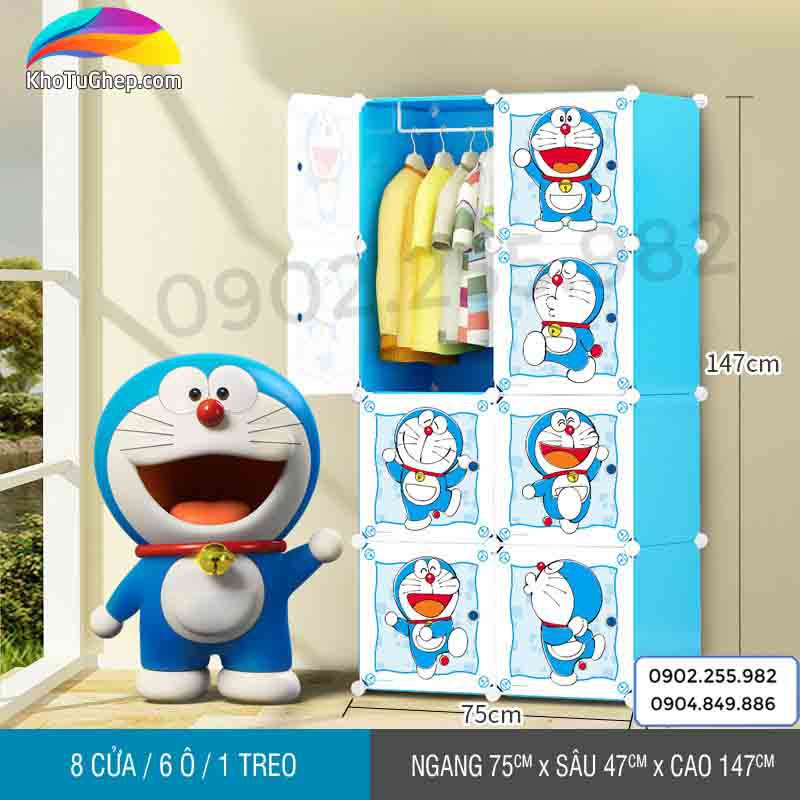 Tủ nhựa lắp ghép 8 ô size to sâu 47cm mẫu đôraemon