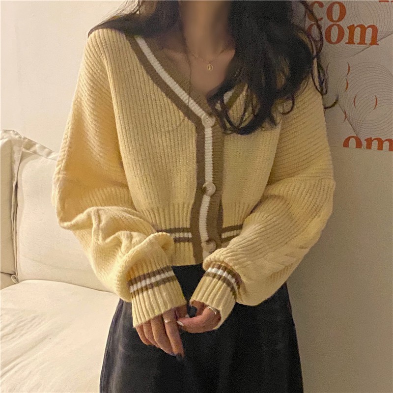 Áo Cardigan dệt kim tay dài có viền đáng yêu | BigBuy360 - bigbuy360.vn