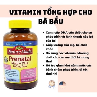 Vitamin bà bầu prenatal + dha 200mg nature made 150v: mỹ