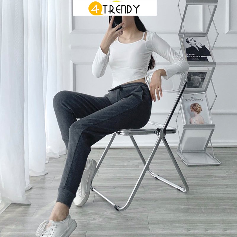 Quần jogger nữ dài bo gấu vải len tăm giữ nhiệt và chất đũi xước siêu mát cạp chun form unisex