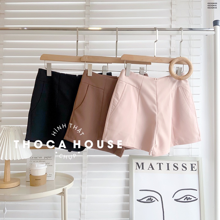 Quần short ulzzang Hàn may lai giữa khóa kéo sau trơn đen, nâu, nude THOCA HOUSE năng động, trẻ trung