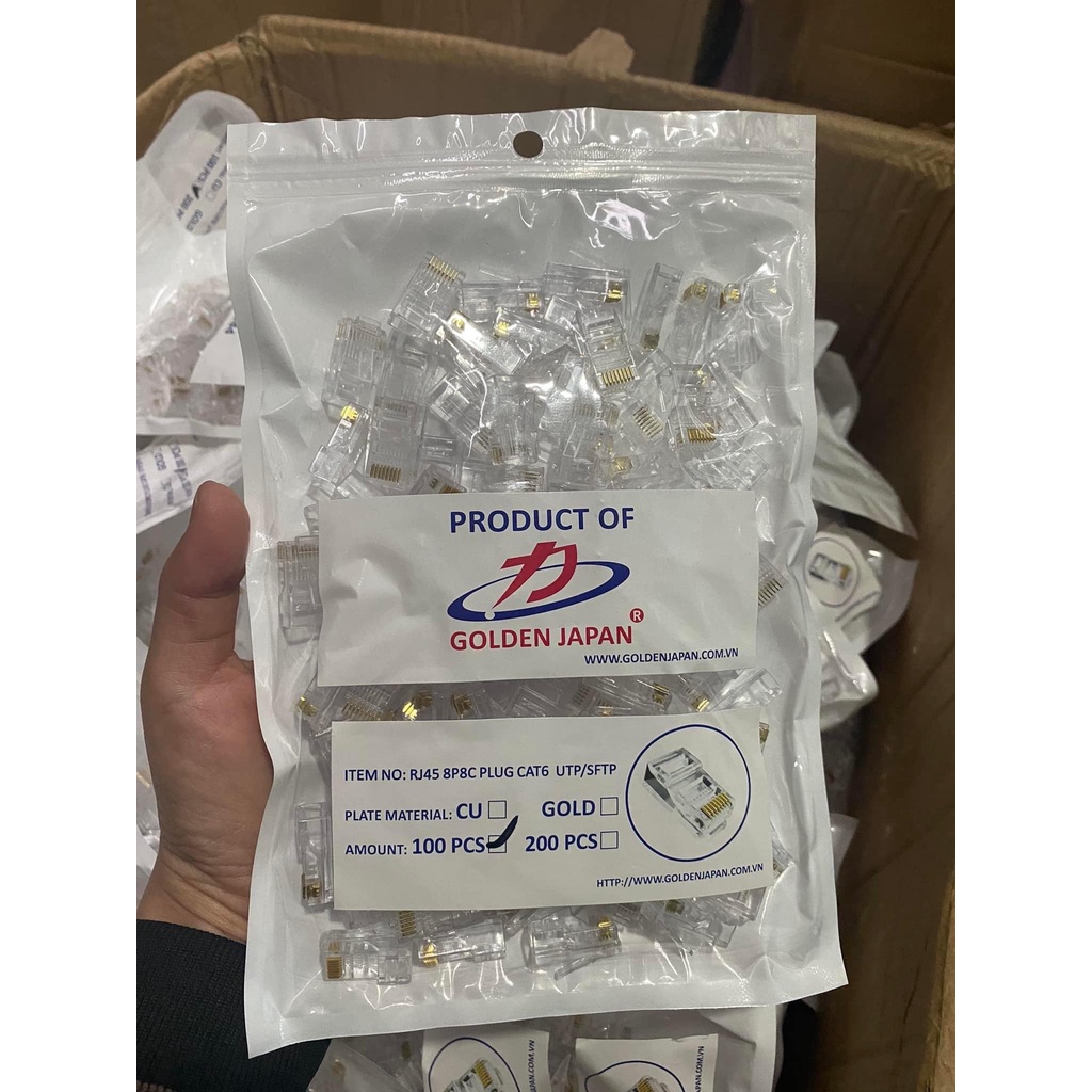 Hạt mạng BKTECH đồng nguyên chất - Gói 100 hạt, Hạt Mạng Golden Japan Cat5 Cat6