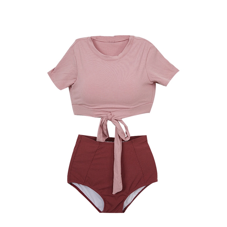 Bộ đồ bơi áo tay ngắn cột dây và quần cạp cao phong cách Hàn Quốc 2019 | BigBuy360 - bigbuy360.vn