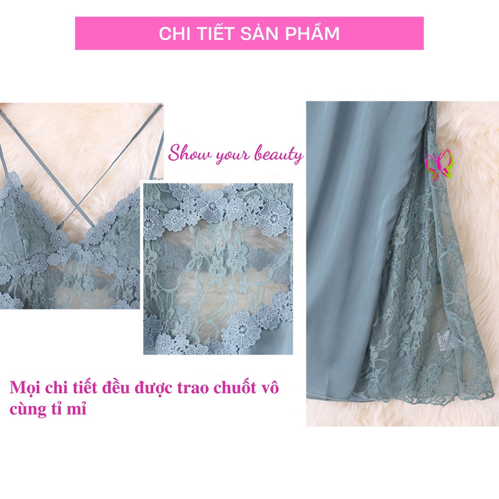 Váy ngủ  lụa nữ hai dây  phối ren gợi cảm, thoải mái, thoát mát (MS 09038) Anna Shop