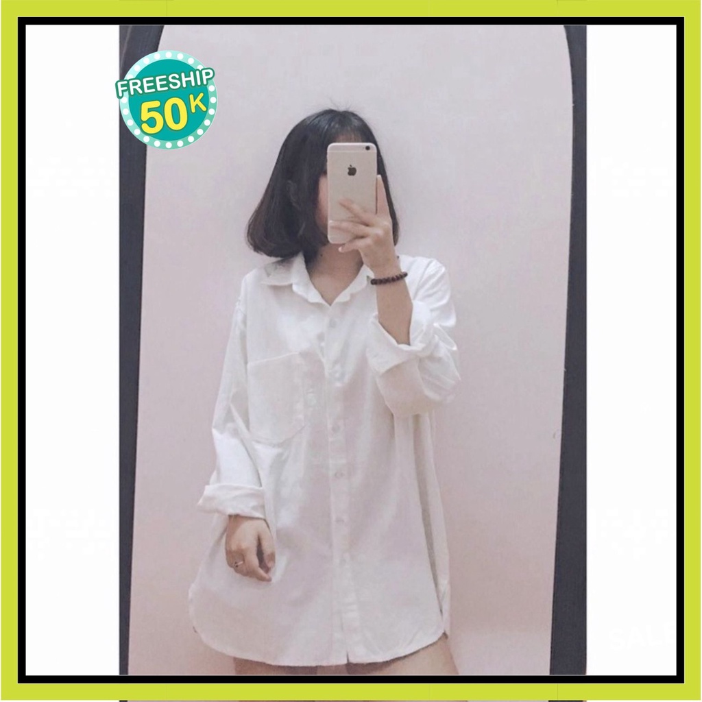Áo Sơ Mi Nam Nữ Form Rộng TRƠN Basic Unisex Dài Tay Trắng và Đen chất Cotton lụa Hàn mịn mát Bigsize suông SM1 | BigBuy360 - bigbuy360.vn