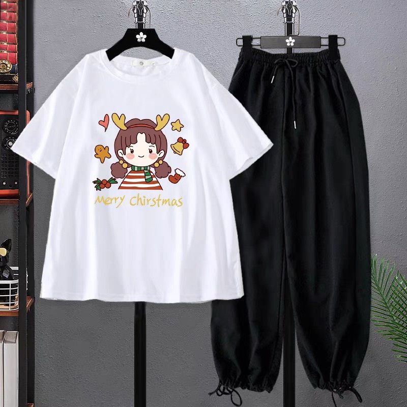 Sét Áo cô bé tuần lộc +quần bom chun, Áo thun from rộng, Chất đẹp không xù, Sét bộ mặc ở nhà - MODY