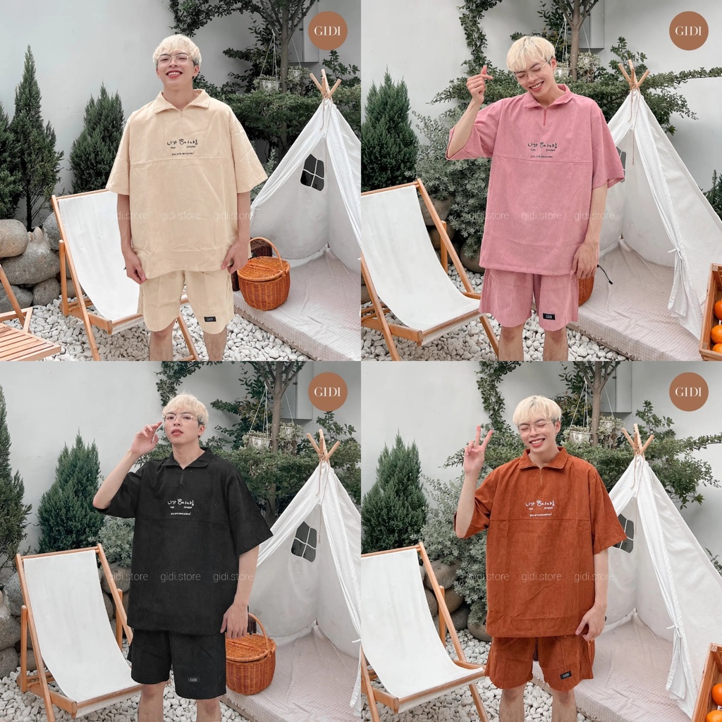 Quần short GIDI vải nhung gân eo co giãn - quần đùi Nam Nữ Unisex thoáng mát, vải không nhăn (không kèm áo)