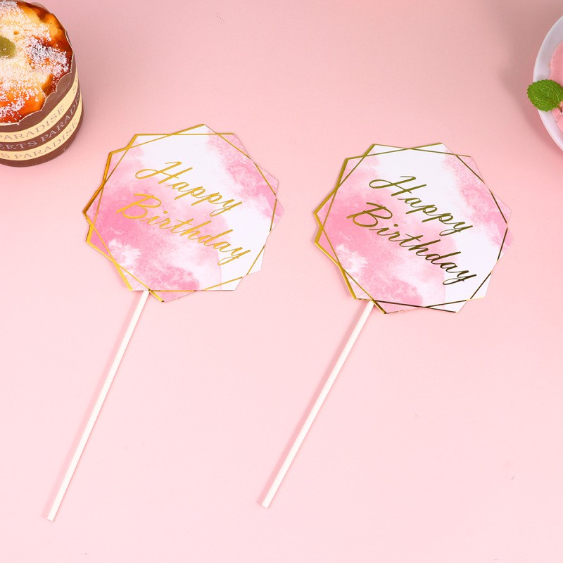 12 Chiếc Trang Trí Bánh Cupcake Hình Lục Giác Màu Hồng Dùng Cho Tiệc Mừng Em Bé