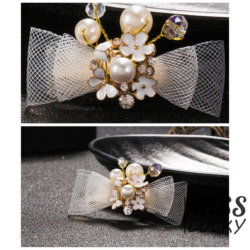 Set 4 kẹp tóc đính đá và ngọc trai giả thanh lịch cho cô dâu