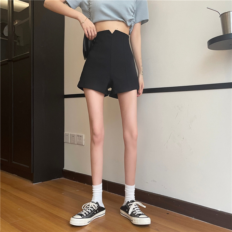 SUXI Quần Short Nữ Lưng Cao Ống Rộng Màu Đen Thời Trang Mùa Hè