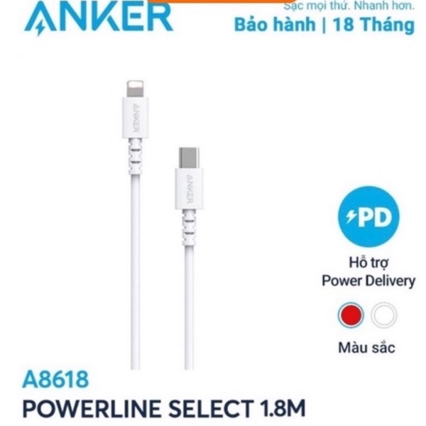 Dây Cáp Sạc Nhanh PD ANKER A8617 0.9m và A8618 1.8m PowerLine Nylon PD Type C cho IPIP20W