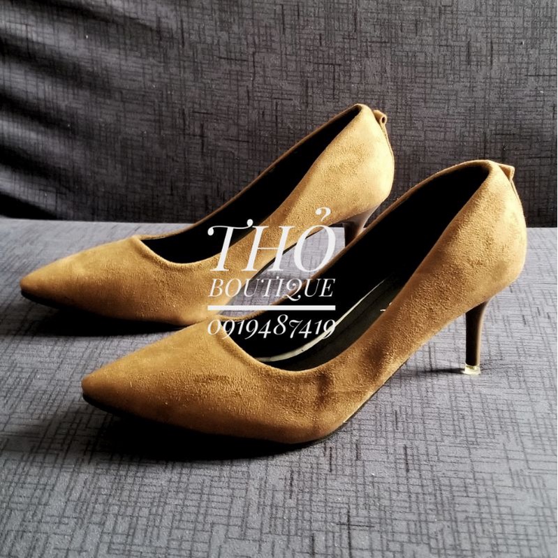 Giày cao gót LMX da lộn nâu bò cao 5cm size 36 37 38 39