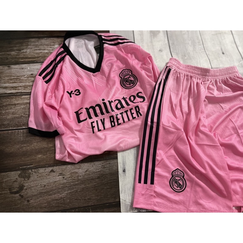 Set bộ quần áo bóng đá thể thao nam nữ vải gai thái clb real madrid áo hồng quần hồng
