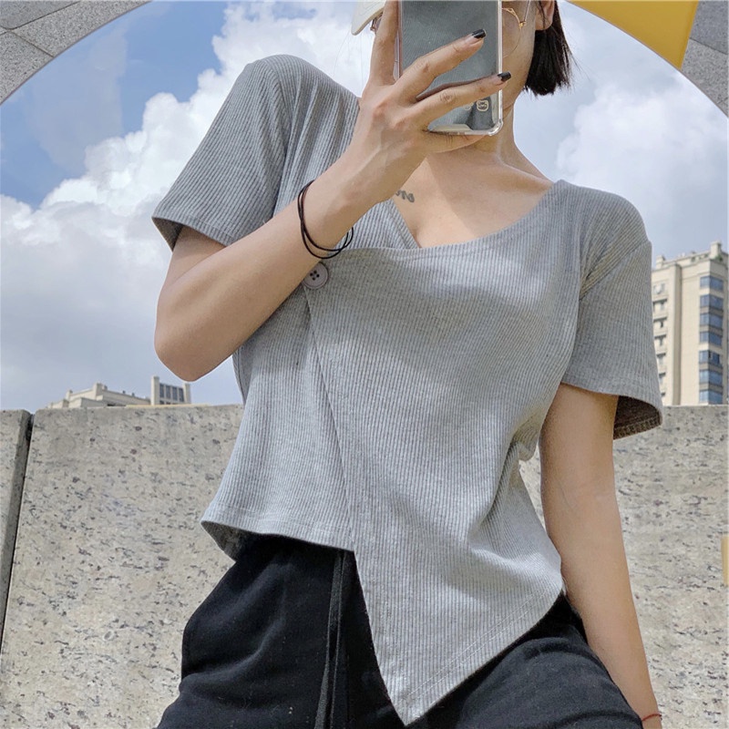 NRVP Áo thun tay ngắn phong cách Hàn Quốc mùa hè 2022 dành cho nữ