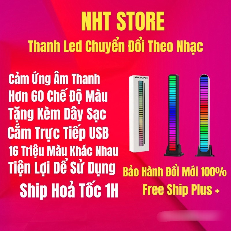 Thanh Đèn Led RGB Cảm Ứng Theo Nhạc , Cảm Biến Nhậy , Hổ Trợ 16 Triệu Màu - Nhỏ Gọn - Tiện Lợi - Dể Sử Dụng